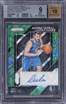 2018-19 Panini Prizm "Sensational Signatures" Prizms Green Choice #SS-LDC Luka Doncic Signed Rookie Card (#6/8) – BGS MINT 9/BGS 10